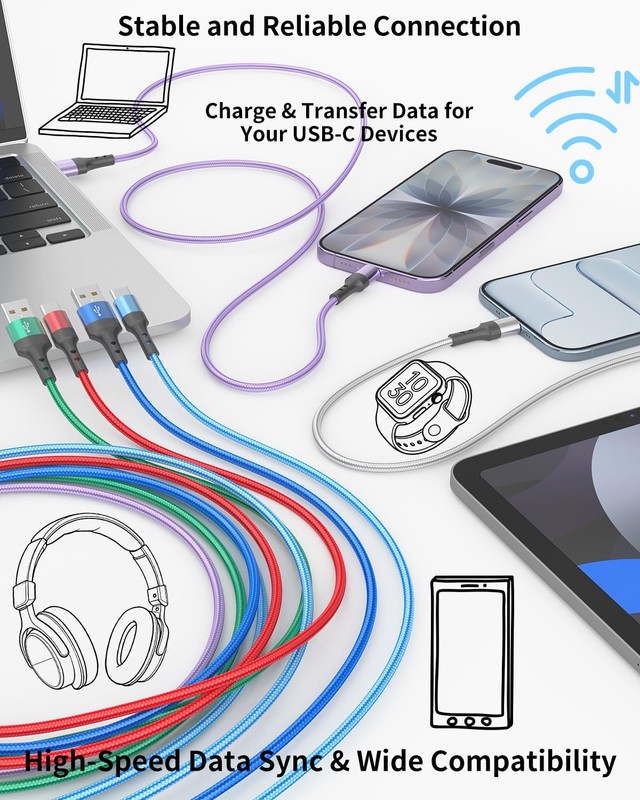 6-Pack USB A to Charger Cable(3/3/3.3/6/6/10FT),Colorful Nylon Braided,Charge... gallery
