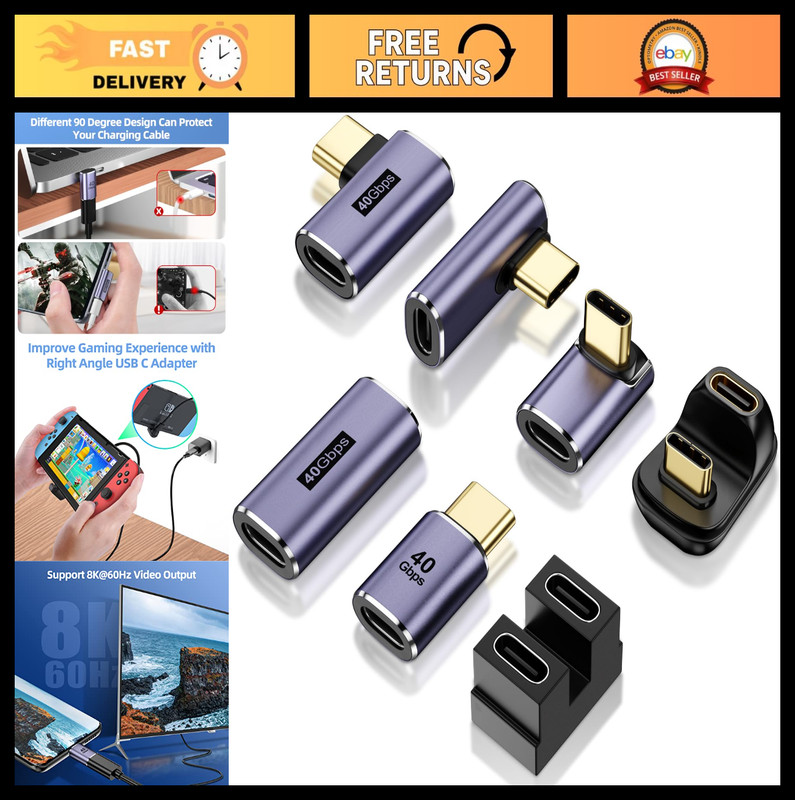 7-Pack USB C Adapter 100W 40Gbps 8K 60Hz Right Angle & Straight, Type C Extender