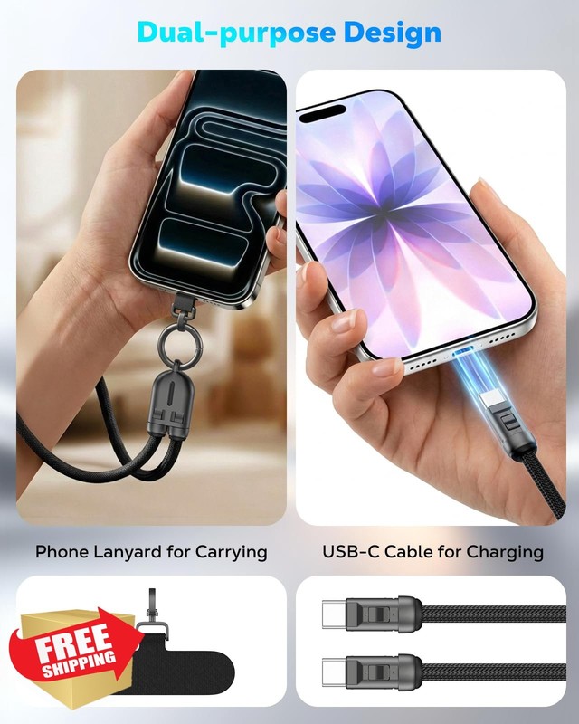 MoKo Phone Wrist Strap Cable, USB-C 240W Fast Charging, Black gallery