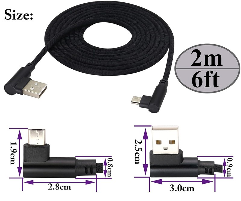 2.4A Micro USB Cable 90 Degree Angle Charger 3/6/10Ft For Samsung Android LG Lot gallery