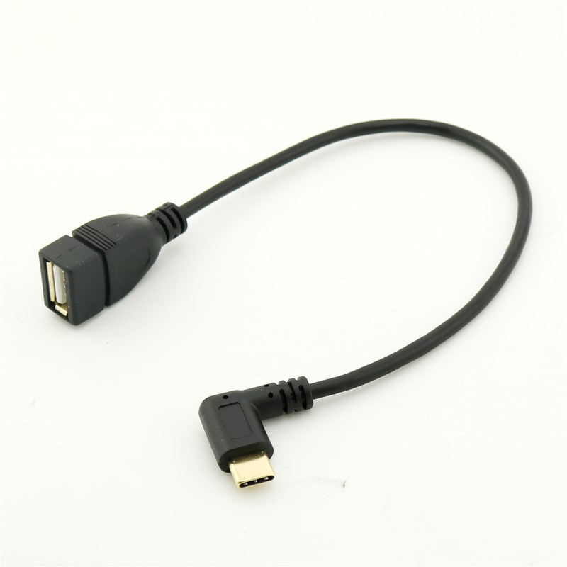 1x Gold Type C 3.1 Male Right Angled to USB 2.0 A Female Data Charging OTG Cable