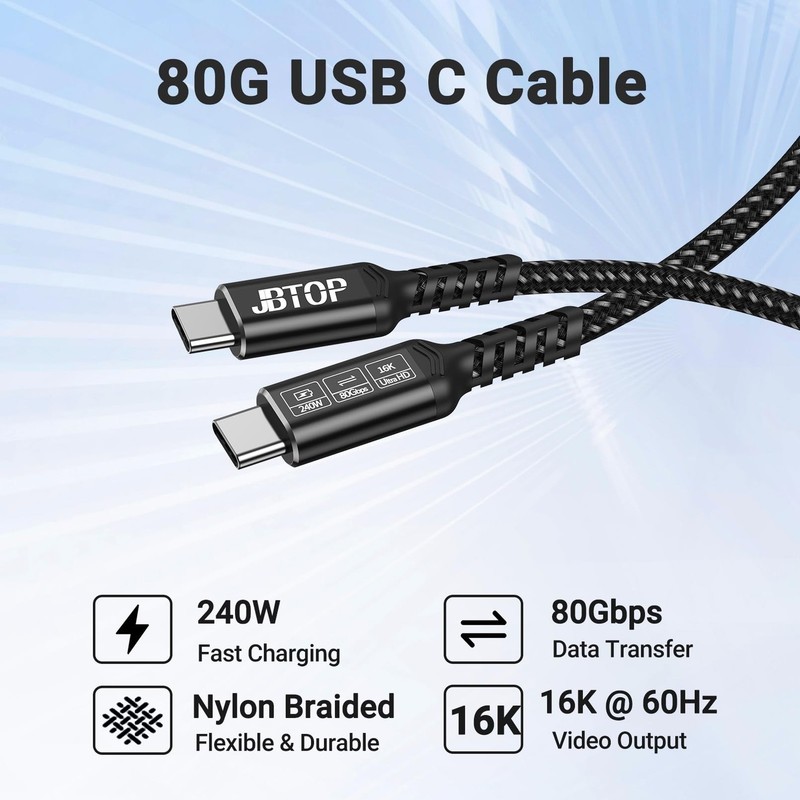 2 PCS 6.6Ft 80Gbps USB C To C Cable 240W 16K/Dual 8K Braided Video Data Cord gallery