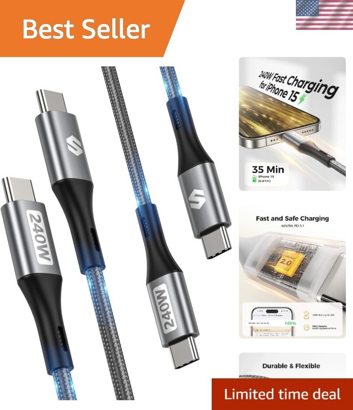 240W USB C to USB C Fast Charging Cable 1.5FT – 2 Pack for Ultimate Performance