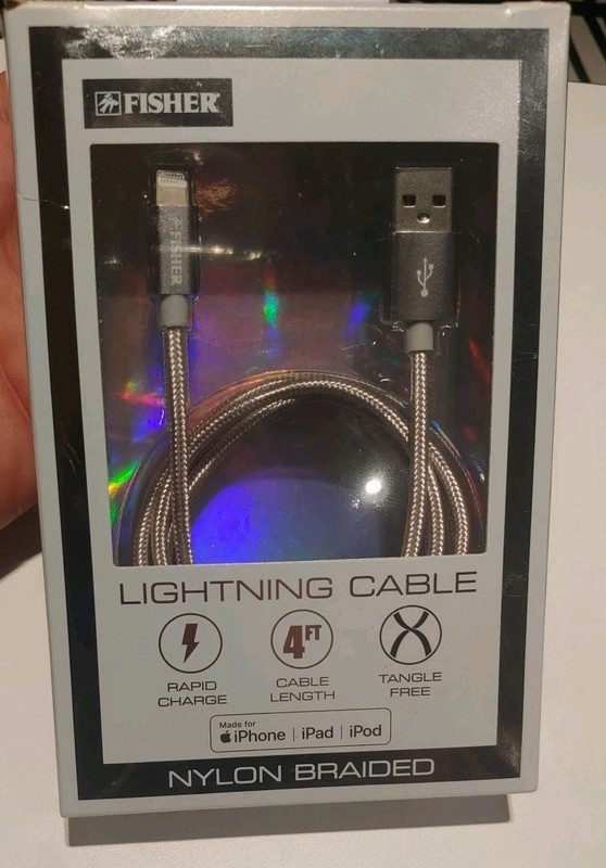 NEW FISHER USB Cable 4 ft Lighting Cable for iPhone | iPad | iPod Braided White: