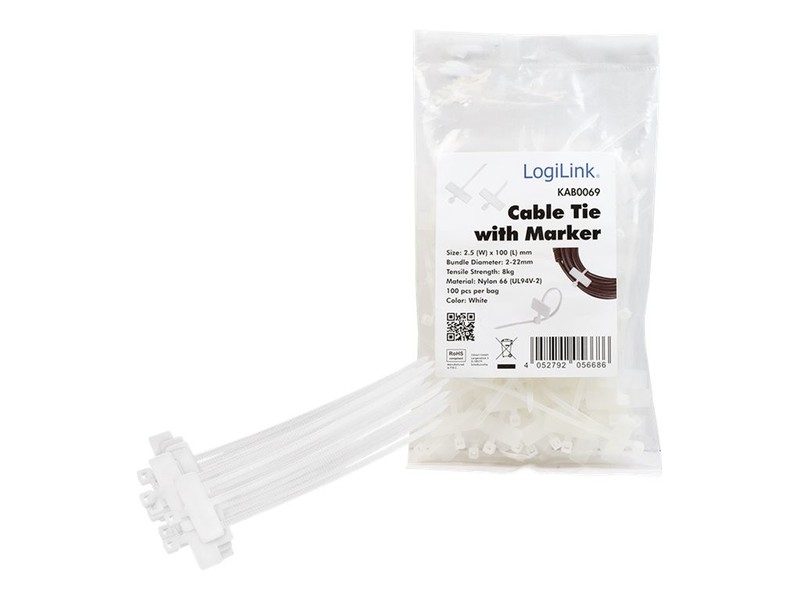 LogiLink KAB0069 Clear Desktop Clamp Holder Cable tie with marker