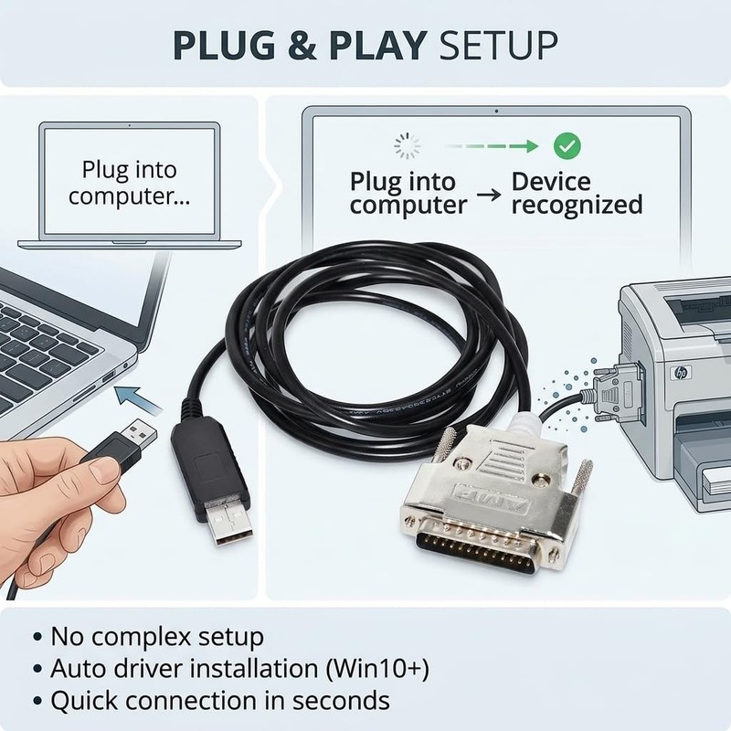 1.8 Meters USB Male To DB25 Male RS232 Serial Communication Cable KPC2 PC gallery