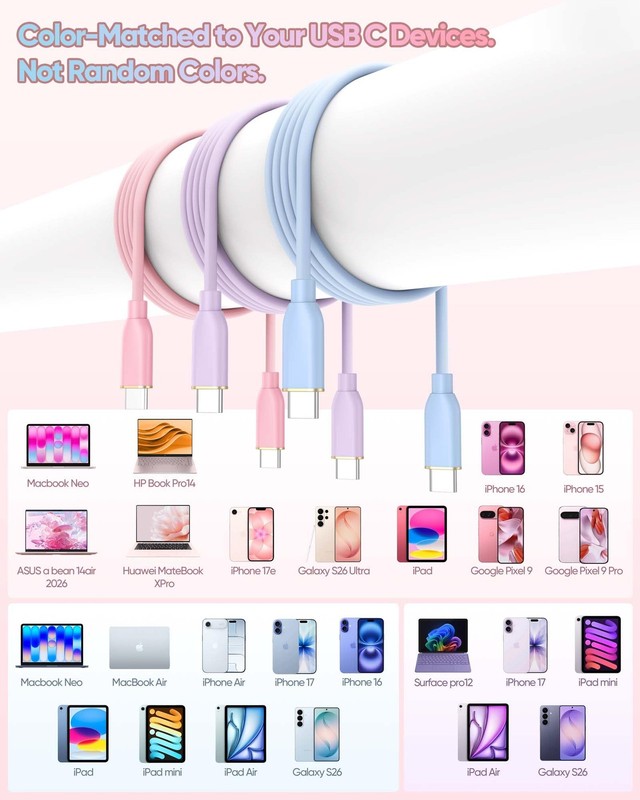 10FT USB to USB Cable 3-Pack, 10 FT USB Fast Charging Cable Long-Soft Silicon... gallery