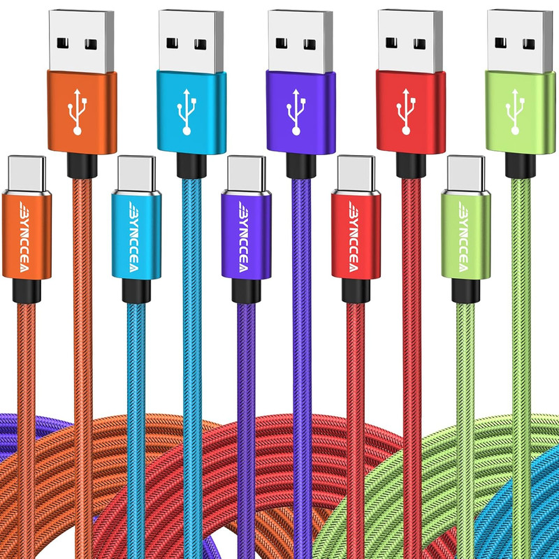 USB Cable C to USB a 10Ft-5 Pack USB Type C Cable Fast Charging Nylon Braided US