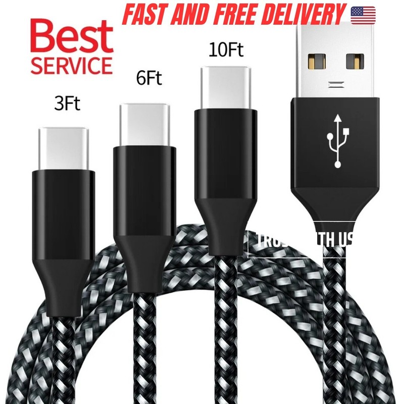 3 Pack (3ft + 6ft + 10ft) Usb To Type c Cable 3a Fast Charging Cable