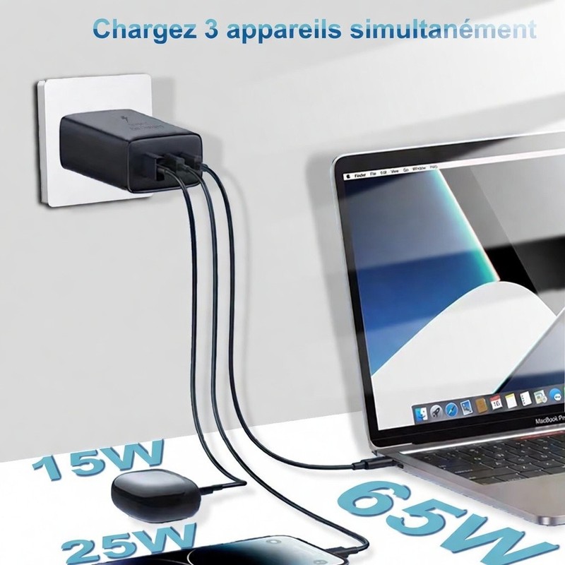 65W Ultra Fast Charger 3 Ports With 1m/2m Cable Type-C for Samsung Galaxy S26 gallery