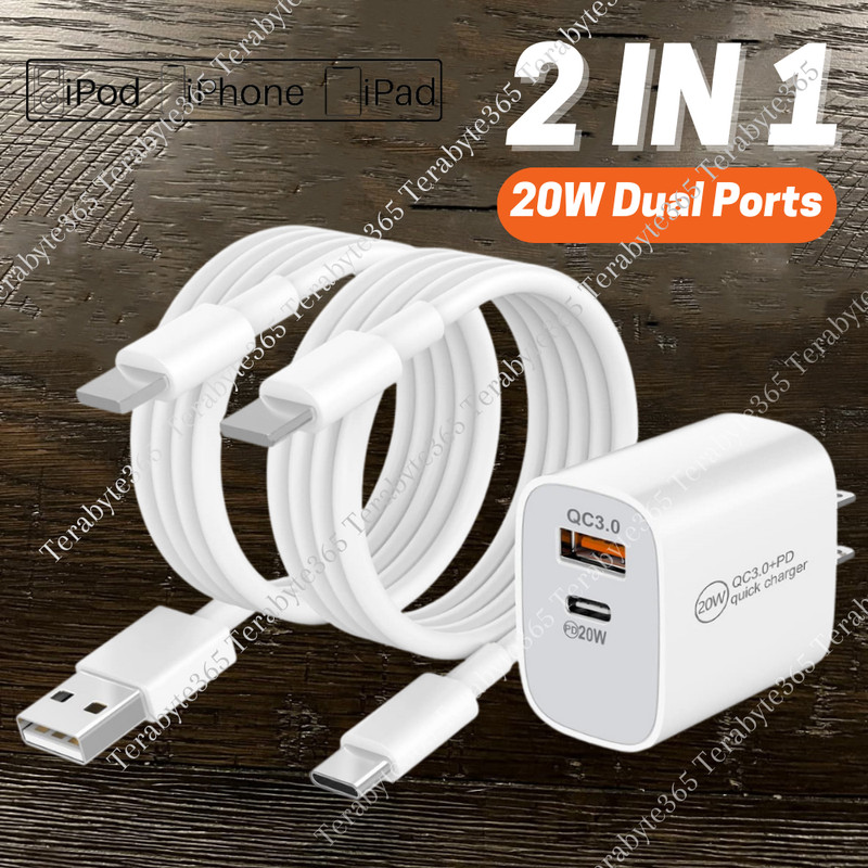 Fast Charger Kit For iPhone 14/13/12 PD 20W Dual Ports Adapter Charging Cord Lot