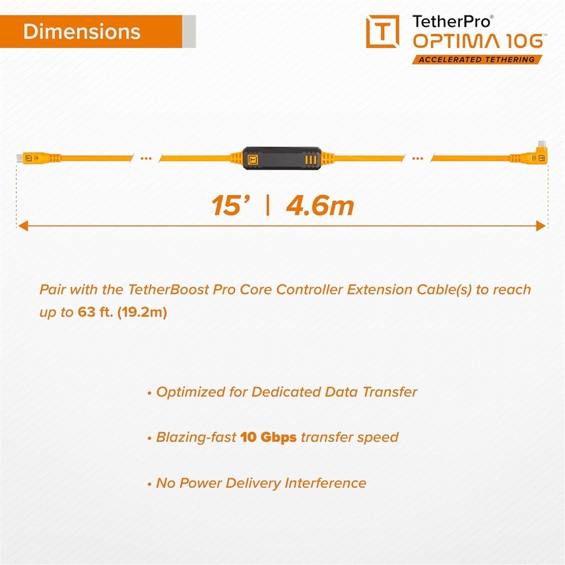 USB C Cable TetherPro Optima 10Gbps 15ft Orange gallery