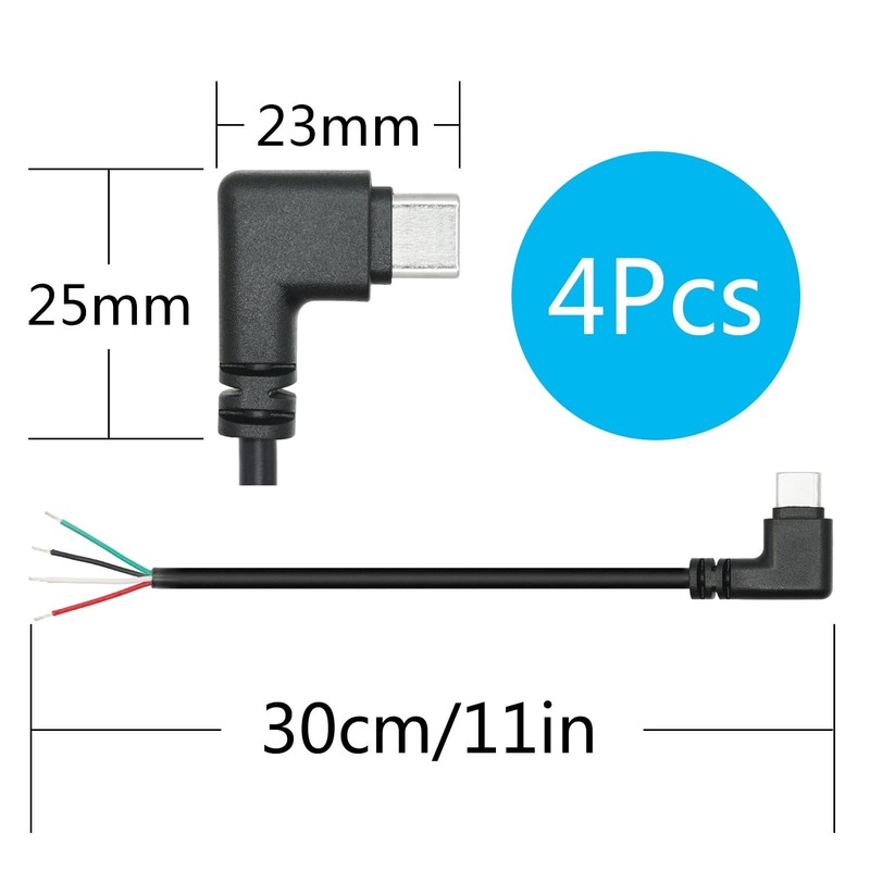 11 Inch 90 Degree USB C To 4 Pin Bare Wire Open End Cable 5V/2A Pigtail 4 PCS gallery