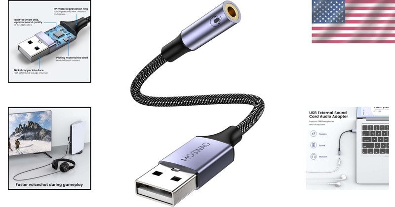 Compact USB to 3.5mm Jack Audio Converter - Black, High-Quality Sound Output gallery