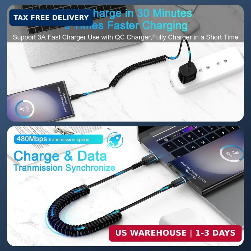USB to USB C Cable iPhone 17 Coiled 3FT Car Charger Cord for iPhone 16e/16/16 Pr gallery