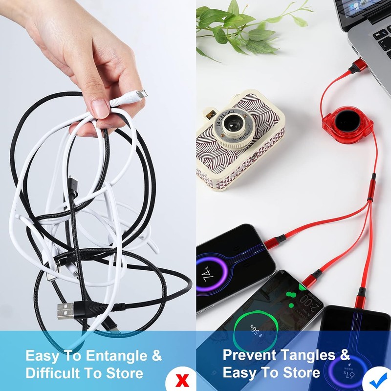 3 in 1 Retractable Fast Charging Cord For IOS/Type C/Micro USB Charger Cables US gallery