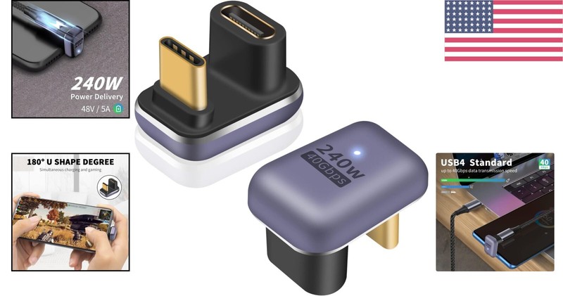 240W 180-Degree USB C Adapter 2-Pack – Ideal for 8K Video & Fast Charging gallery