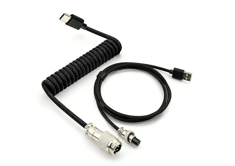 Custom Coiled USB Cable for Gaming Keyboard, Double-Sleeved Mechanical Keyboa…