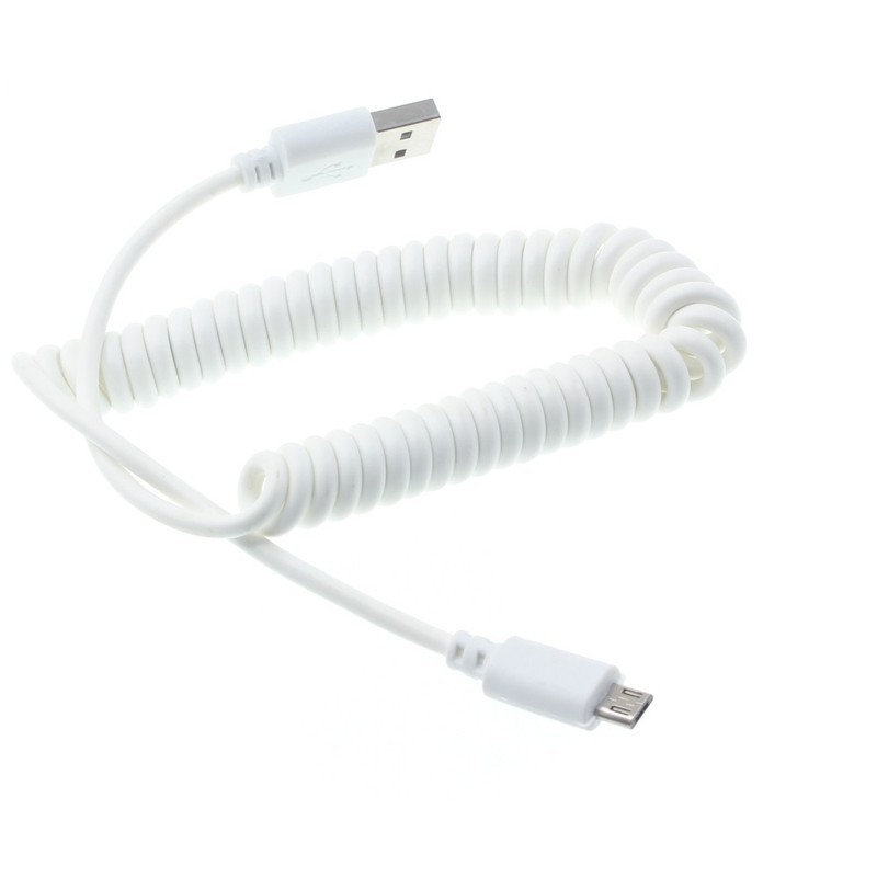 USB Cable Coiled MicroUSB Charger Cord Power Wire Sync for Cell Phones