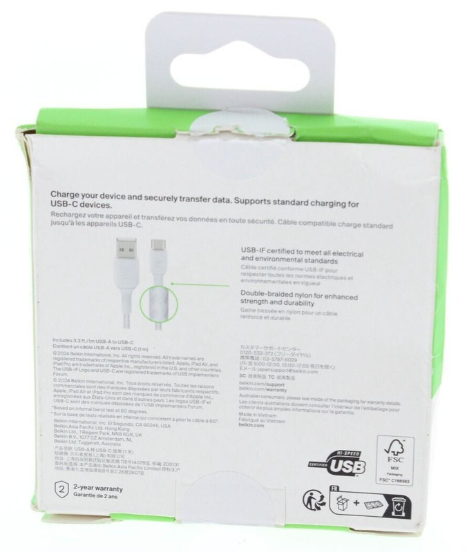 Belkin Boost Charge Charging Braided Cable USBA to USBC 3.2 Ft White gallery