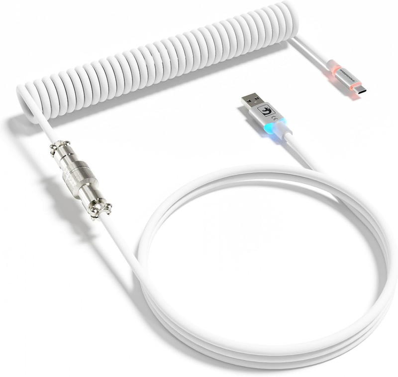 USB C Coiled Keyboard Cable RGB Breathing Gradient Lighting 2m Dual-Sleeved