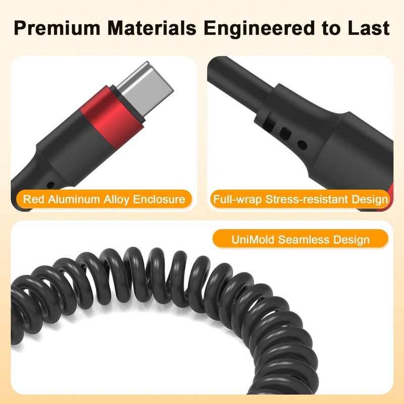 Coiled USB C to USB C Cable, 2 Pack Retractable Type C Carplay Cord, Coiled USBC gallery