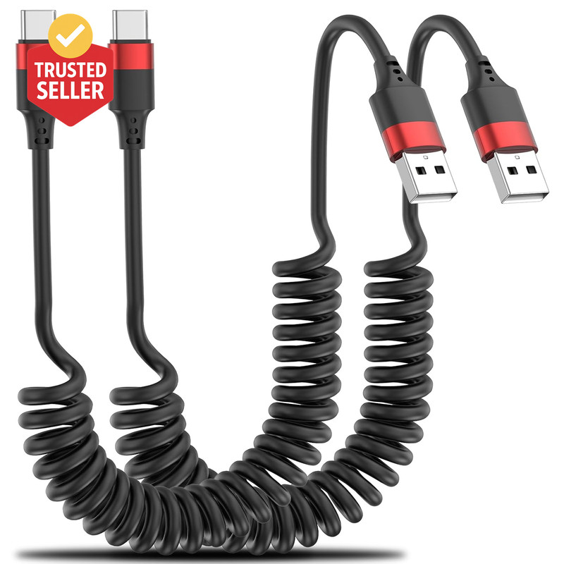 Coiled USB C Cable for Car, 2 Pack Type C Coiled Cable Fast Charging, USB to USB gallery