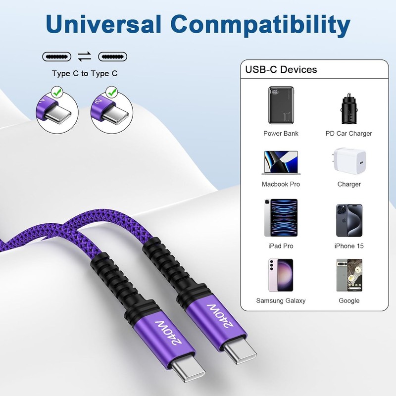 USB C to USB C Cable 240W Fast Charging Type C Charger Cord 10FT Long Braided US gallery