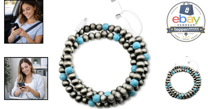 Beaded USB Charging Cable 2-in-1 USB C Charcoal 3.3ft gallery