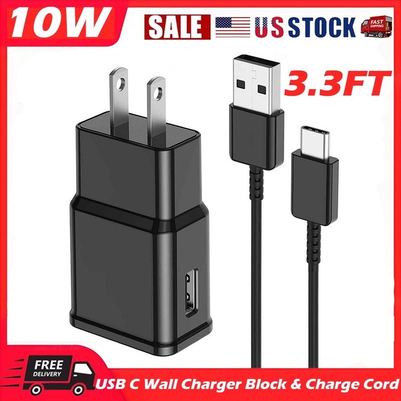USB C Android Phone Wall Charger Block & Type C Charging Cord Black 3.3FT Cable