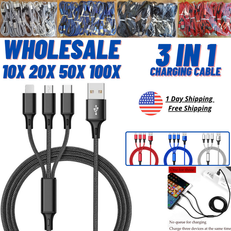 Wholesale 3A Fast Charging Cable 3 in 1 Charger Cord For iPhone USB-C Micro USB gallery