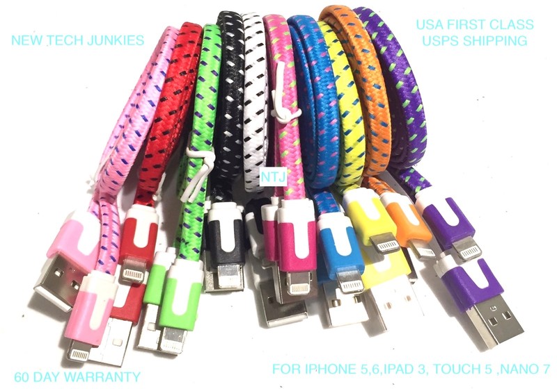 NTJ Flat Braided Noodle Fabric data USB Charger Cable for IPHONE X 8 7 6 PLUS 5S gallery