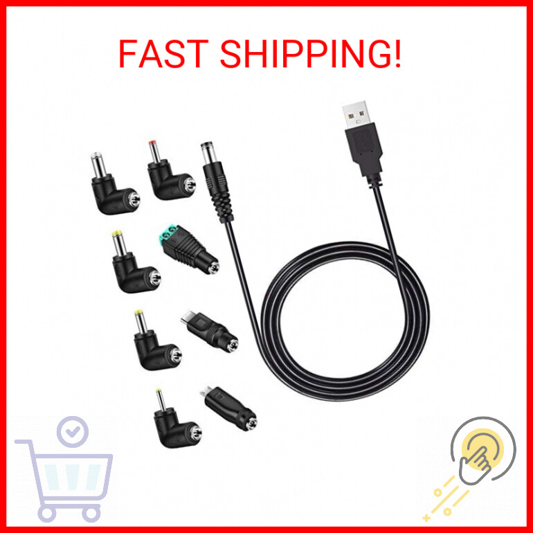 MEROM Universal 5V DC Power Cable, USB to DC 5.5x2.1mm Charging Cord Plug with 8