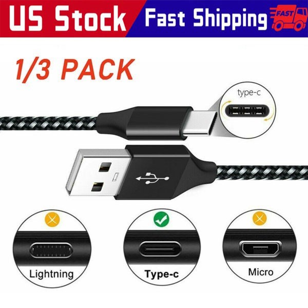 1/3Pack 3/6/10Ft USB to Type-C Cable Fast Charger Charging Data Sync Cord