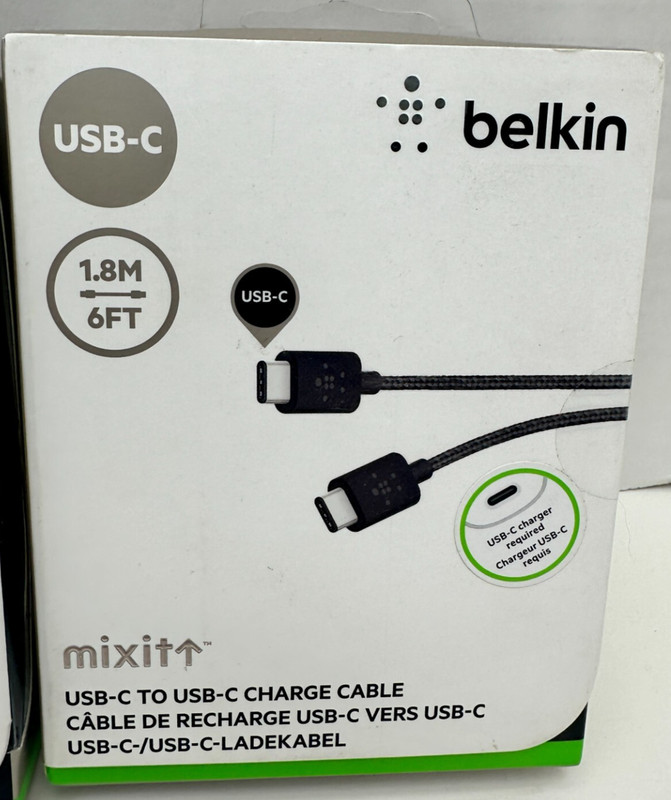 x2 Belkin Mixit USB-C To USB-C Charging Cable Black Gray 6ft For Tablet / Phone gallery