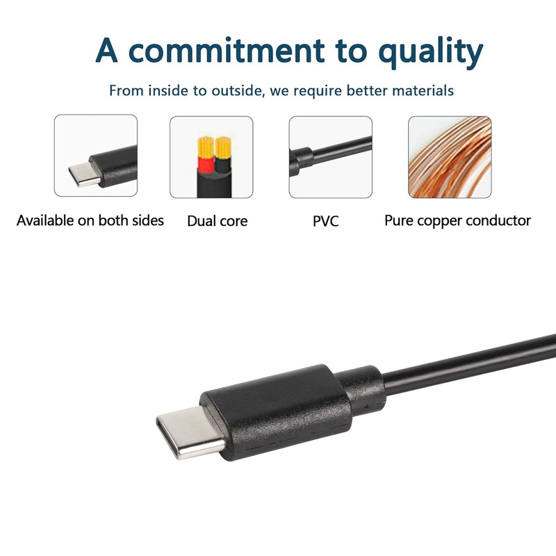 USB Type-C Pigtail Cable Extension Power Cable 22AWG 5V 3A USB-C Plug to 2 Pin B gallery