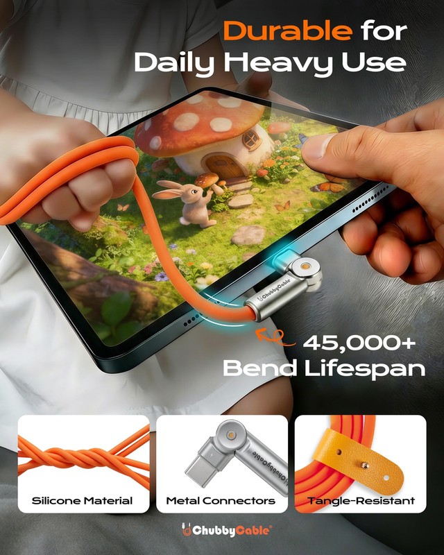 Chubby RotateX 240W Dual 180° Rotating Fast Charging Cable with LED Light Sof... gallery
