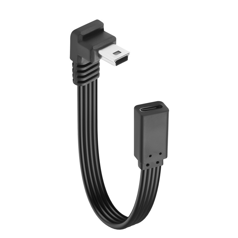 Type C To Mini USB Flat Cable 90 Degree 5Pin Female To Male Adapter 0.65FT