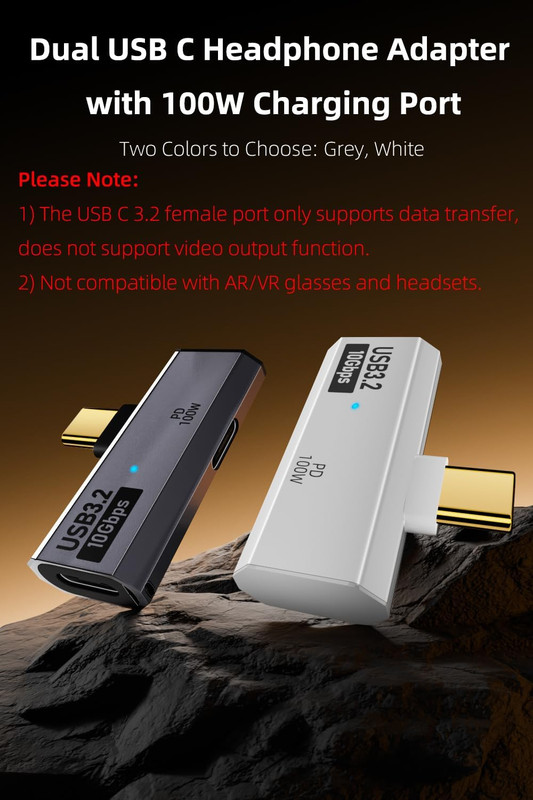 Dual USB C Headphone Adapter with 100W Charging Port, 2-In-1 USB Type C Splitter gallery