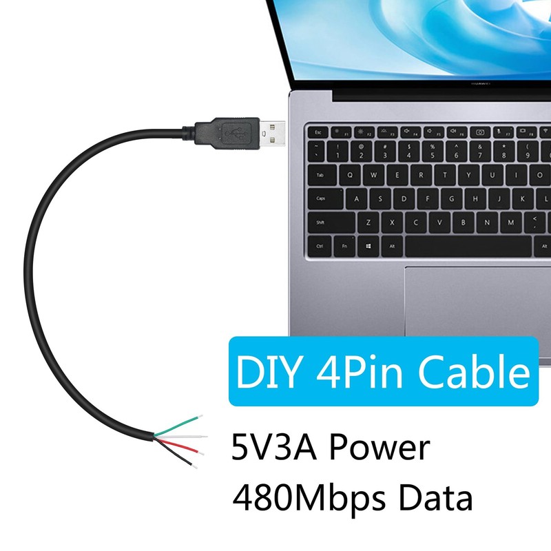 USB A Male to 4 Pin Bare Wire, 4 PCS, 11 inch, 22AWG, 5V/3A, Pigtail DIY Cable gallery