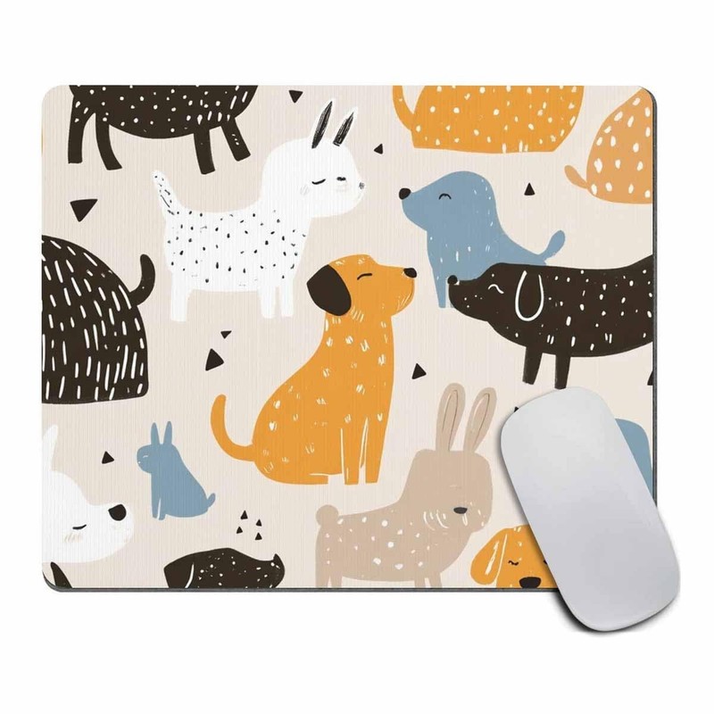 Hand Drawn Dogs Mouse Pad Cute Dogs Design Mousepad Non-Slip Rubber Gaming Mo…