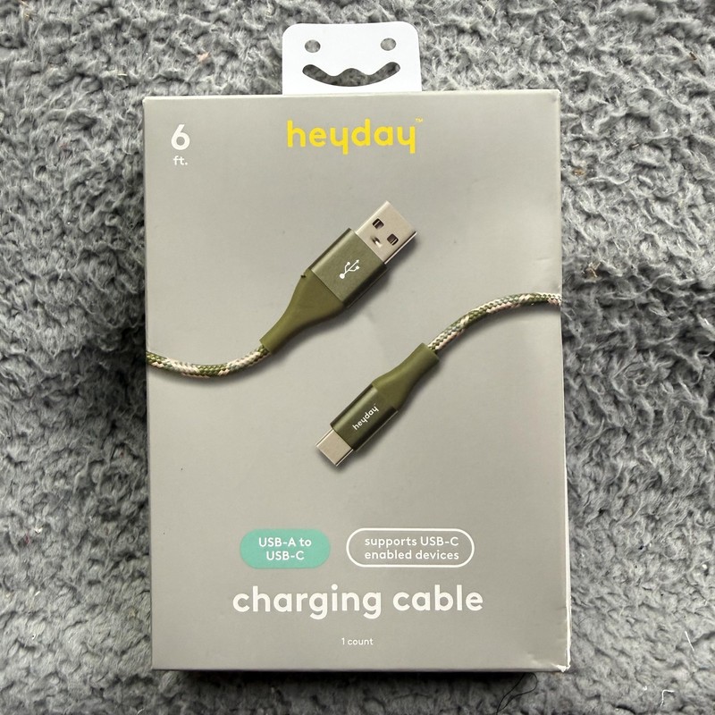 Heyday 6ft Charging Cable USB-A To USB-C Green Braided Universal Open Box