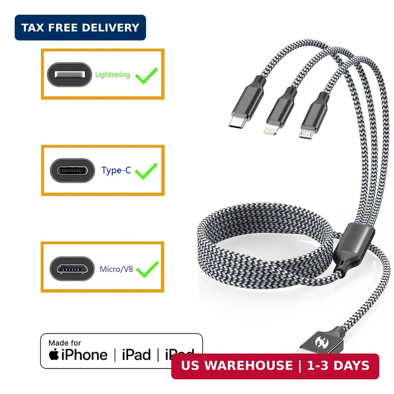 Multi Charging Cable 2ft 2Pack 3 in 1 Charger Cord, Short Multiple Rapid Nylon B gallery