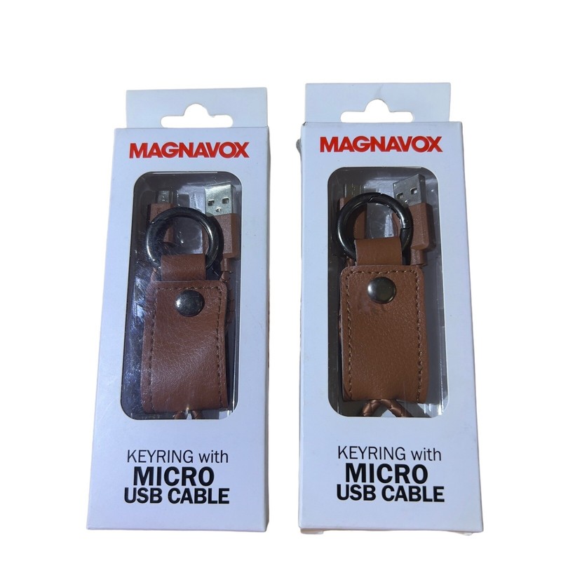 Magnavox Keyring with Micro USB Charging Cable Attached Leather Pouch Lot of 2
