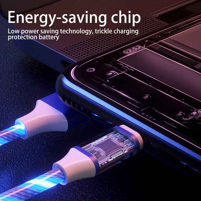 3PCS Blue 3 in 1 LED Light Up Charging Charger Cable For iPhone Micro USB Type C gallery