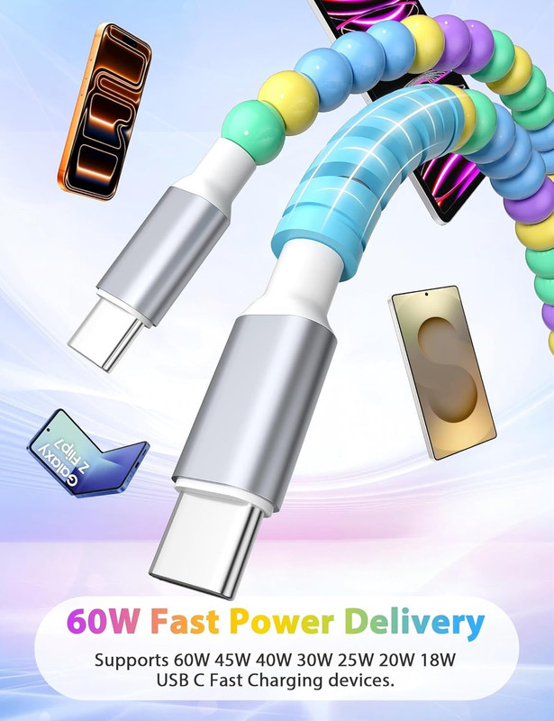 USB C Cable Beaded 3FT 60W Fast Charger Cable for Samsung S26 Ultra S25 A17 A16 gallery