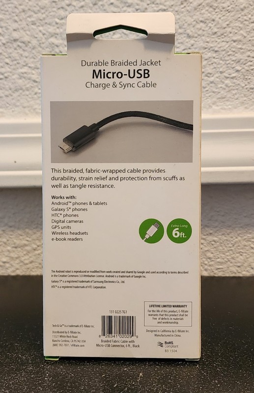 Tech Braided Micro-USB Charge & Sync Cable 6ft Black Nylon For Android gallery