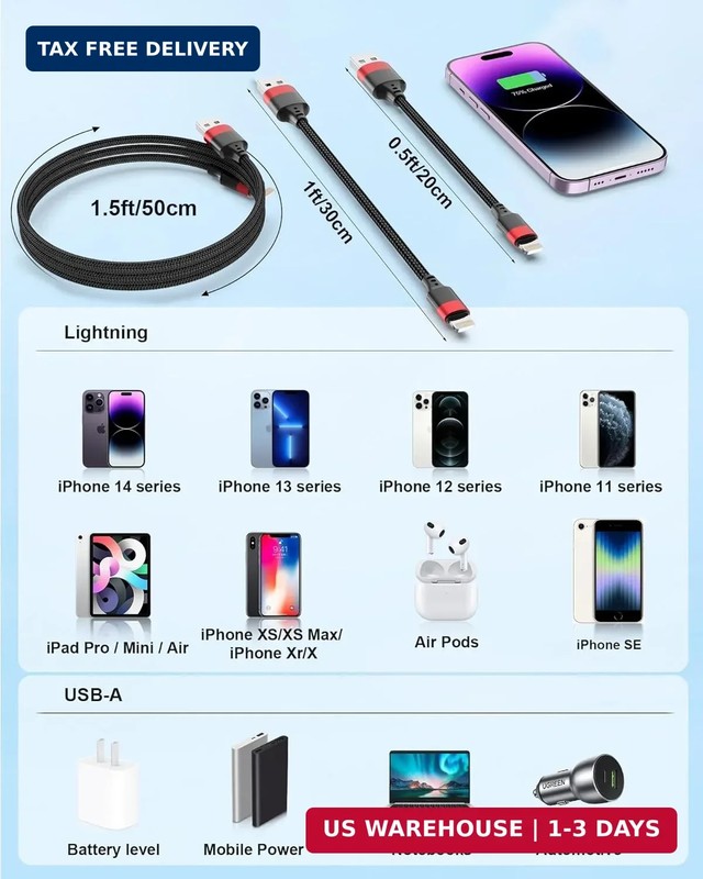 Bkduice 6 inch Short Lightning Cable, [MFi Certified] 2 Pack Short iPhone Charge gallery