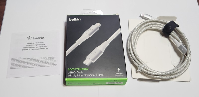 Unused White Belkin Boost Charge Braided USB-C to Lightning Cable 6.6ft/2M gallery
