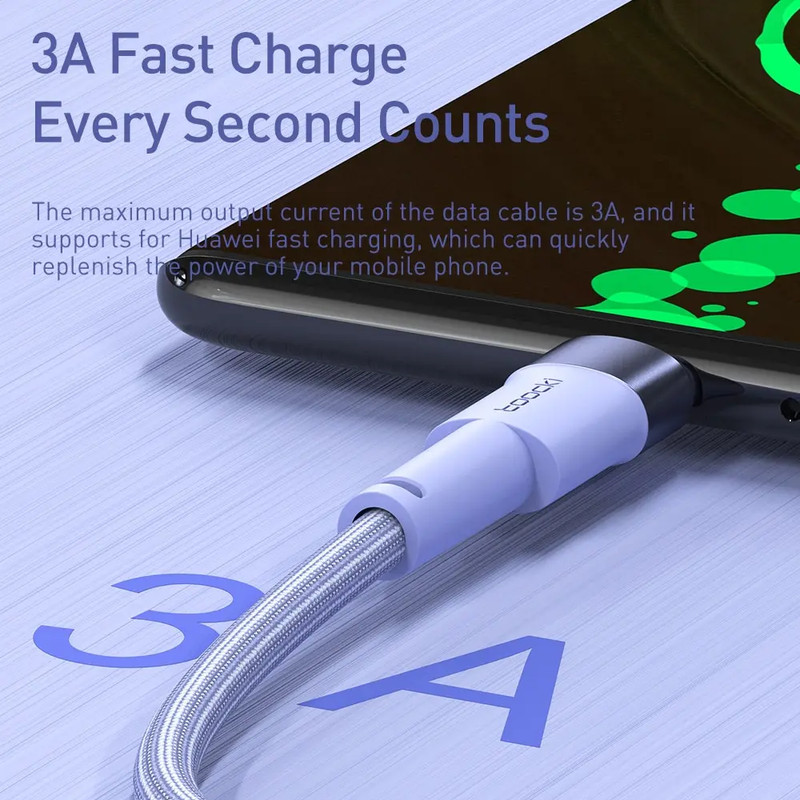 2-Pack USB-A to USB-C Fast Charging Cable 3A 1m Blue Purple Data Sync Cord gallery